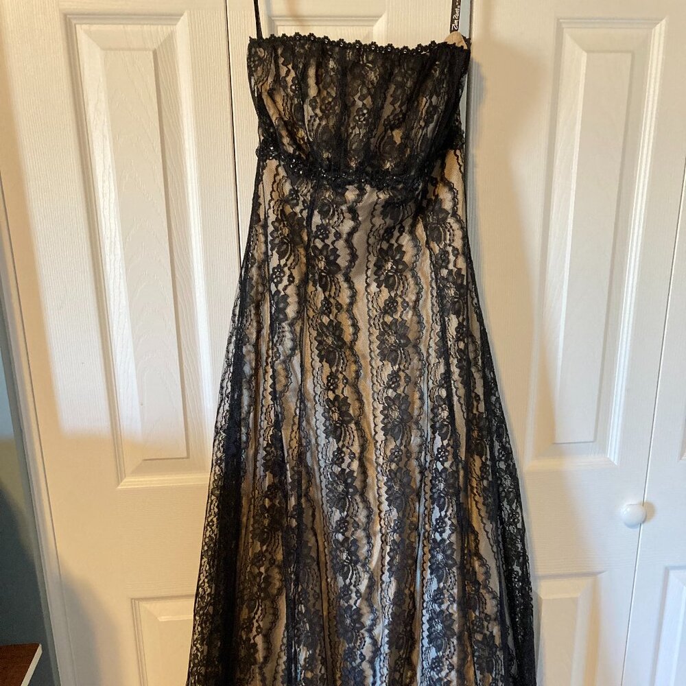 Strapless Black and Tan Formal Dress